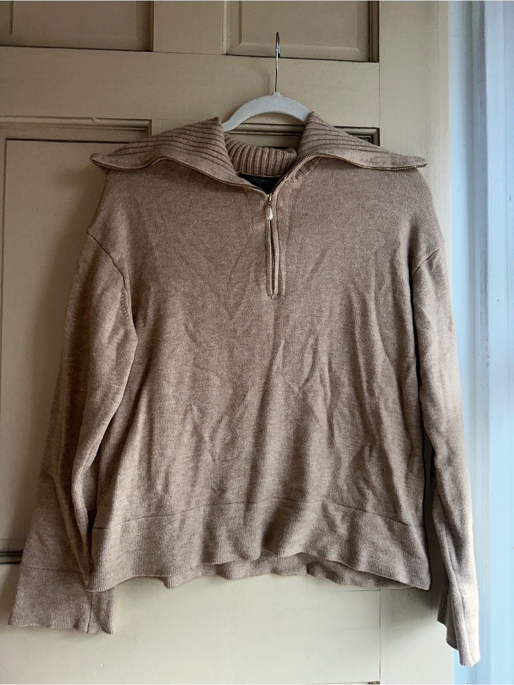 Quarter-Zip Collar Sweater in Beige